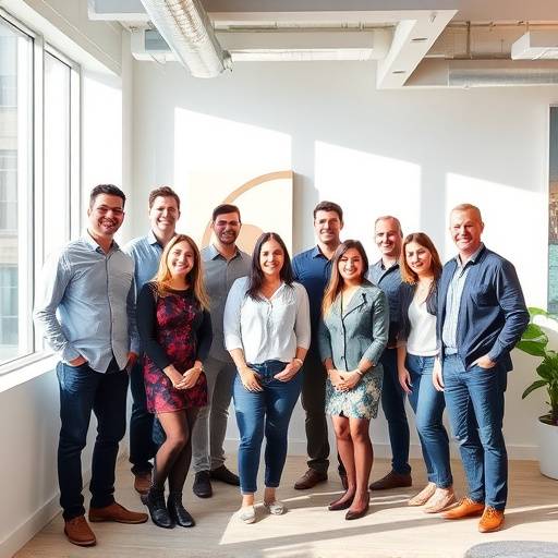 A group photo of the SoundWave Insights team in their San Francisco office