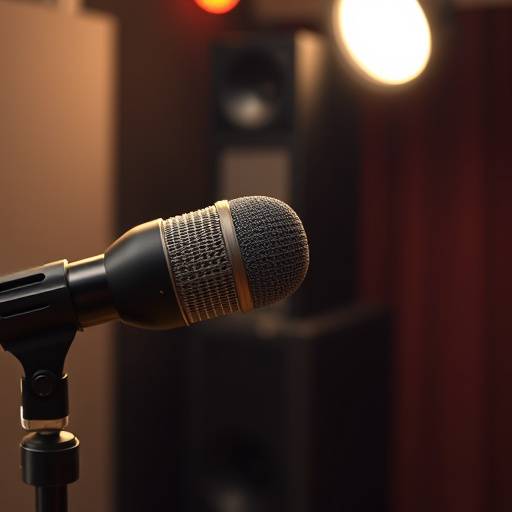 Close-up of a professional microphone setup in a recording studio