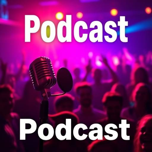 Comedy Hour podcast cover featuring a bright microphone and a laughing crowd silhouette.